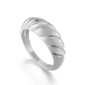 Eleganter silberner Croissant-Ring mit poliertem, gedrehtem Metalldesign - US 8 / Stahl (KR101266-KFC)