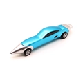 Blue race car shaped ballpoint pen for kids, featuring silver accents and black wheels - Light Blue