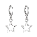 Macro detail of silver hollow star pendant earrings with polished hoop closure - Hollow Star Spike Hoop Earrings (WG-0316)