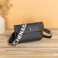 Sac bandoulière chic gris à motifs géométriques avec sangle large et bouton doré brillant - Monogramme Rétro / Monogramme Noir