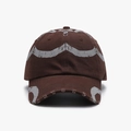 Brown distressed cotton baseball cap with abstract print and vintage frayed brim - Adjustable / Dark Coffee