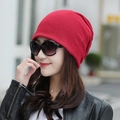 Women's warm red knit beanie hat for autumn and winter outdoor style in solid color - Standard / Wine Red Cashmere-like