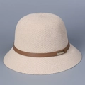 Chic beige knit bucket hat for women with brown leather strap and gold buckle detail - M(56-58cm) / Beige