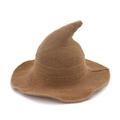 Foldable knitted witch hat in brown featuring a tall pointed top and wavy wide brim - M (56-58cm) / Khaki