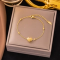 Gold Heart Charm & Bead Delicate Bracelet