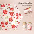 Mini paraguas blanco con motivos florales y bolsa compacta de 14 cm incluida - 14CM 5-Pliegues con Bolso / Flores de Té Negro