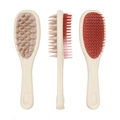 Dual-sided beige massage hair comb with silicone bristles and red cleaning teeth - Double-sided (beige + Fuchsia) Color-blocked Design
