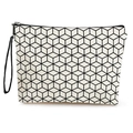 Portable striped plaid makeup bag with black geometric cube patterns and wristlet - Black and White Cube Geometric Style 1