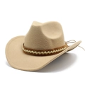 Classic Western beige wool felt cowboy hat with braided brown decorative band details - Camel
