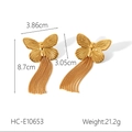 Detailed view of vintage gold butterfly tassel earrings with size dimensions and weight - Long Butterfly Tassel Earrings (HC-E10653)