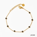 Bracelet en acier inoxydable doré avec huit pierres précieuses noires et fermoir mousqueton - Bracelet de Cheville Or Zirconia Noir (JAK388)