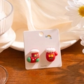 Detail of Christmas stud earrings featuring festive red socks and gloves in S925 silver - Christmas Sock and Glove (E3634-3)