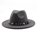 Cappello fedora in lana grigio scuro con pietre turchesi e borchie argentate - M (56-58cm) / Versione Ispessita / grigio scuro