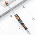 DIY plastic beadable pen with orange floral pattern and silver metal tip for crafting - Black with Orange Flowers (24)