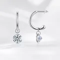 S925 sterling silver hoop earrings with round brilliant moissanite pendants in C-shape design - E13832 Hoop with 3ct Moissanite / 3 Carat * 2