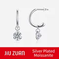 S925 sterling silver hoop earrings with round brilliant moissanite pendants in C-shape design - E13832 Hoop with 3ct Moissanite / 3 Carat * 2