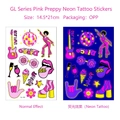 Tatouage néon rose style preppy avec guitare et boule disco avec effet fluorescent UV - Style GL-008