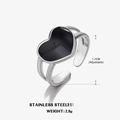 Verstellbarer Herzring aus Edelstahl in Silber mit schwarzer Emaille-Verzierung - Herz Ring (ZN333S)