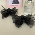 Elegantes Set aus zwei schwarzen Organza-Schleifen-Haarklammern auf hellem Hintergrund - Schwarz