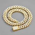 Chaîne cubaine 12mm dorée style hip hop pavée de diamants avec fermoir à cliquet - 7" / Or
