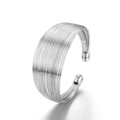 Bracciale rigido multistrato in argento minimalista con punte sferiche su fondo bianco - Argento (sku7277白k)