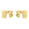 Macro shot of gold-plated bow earrings with textured surface and metallic luster - Striped Bowknot Style (VE1325 Gold)