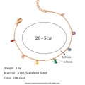 18K vergoldetes 316L Edelstahl Armband mit bunten Zirkonsteinen für Damen - Fußkettchen (20+5cm) / 18K Gold