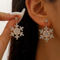 Sparkling snowflake drop earrings with diamonds and pearls in gold for Christmas - Gold Snowflake Tassel Drop Earrings Style (A-45)