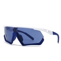 Oversized sportzonnebril in blauw en wit met aerodynamisch frame en gepolariseerde glazen - C3 Wit Frame Transparante Blauwe Lens