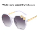 White polygon sunglasses with gold bow and grey gradient lenses for kids - Solid White / Gradient Gray
