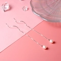 Eleganti orecchini lunghi in argento S925 a onda con perle su superficie rosa - Argento / 6mm Perla Naturale