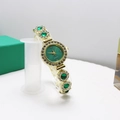 Orologio al quarzo dorato elegante con quadrante verde e cinturino con pietre - Verde