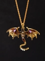 Macro detail of golden dragon pendant with enamel wings and purple crystal accents - Necklace (N-1128) / Yellow Coffee