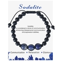 Adjustable black matte bead bracelet featuring three natural blue Sodalite stones - Sodalite Bracelet