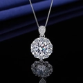 Silver-plated necklace with sunflower-shaped round stone pendant and zirconia accents - Xl-133 [comes With Box And Chain]