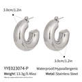 Silver stainless steel C-shape earrings detailing 3cm size and waterproof features - Silver (YYE023074-P)