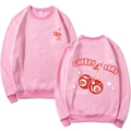 Rosa Sweatshirt mit Rundhalsausschnitt und Kirsch-Billard-Print auf Vorder- und Rückseite - S / Rosa
