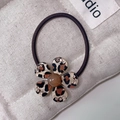 Coletero de flor con estampado de leopardo y pedrería para peinados de mujer - 4# Coletero con Perla Café