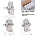 Set of three white resin angel figurines in see-no-evil poses, 10cm height with packaging - Three No Angels Figurine Set