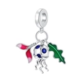 Silver jellyfish charm with blue enamel spots and seaweed leaf detail for bracelet - Fish Tail And Jellyfish