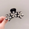 Elegante molletta per capelli nera con tre decorazioni a forma di fiore in strass - Fiore Nero + Strass Bianchi