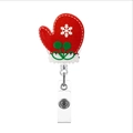 Christmas retractable ID badge holder featuring a red glitter acrylic mitten design - Gloves