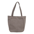 Borsa tote minimalista in velluto a coste marrone con grande tasca frontale e tracolle - Grigio