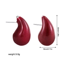 Red teardrop enamel stud earrings in stainless steel with 32mm by 18mm size specs - Silver Wine Red (22539_2)