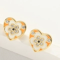 French style heart stud earrings with orange enamel and zircon in gold finish - Orange (ES2607)