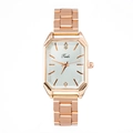 Elegant rose gold square watch for women with sunray silver dial and crystal markers - White