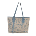 Beige tote bag with blue graffiti prints and sky blue handles for casual daily use - No Pendant / Blue