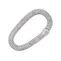 Macro view of silver-plated oval jewelry clasp with sparkling pavé crystals for DIY necklaces - White Gold Oval