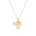 Gold plated Tree of Life necklace featuring a 19mm circular pendant with clear zircons - Circle Tree of Life-Gold-White Zirconia-19mm
