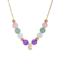 Detalle de collar de cuentas de colores con colgante de letra E de circonitas brillantes - Letra A / Cuentas Mezcladas Rosa Verde Blanco Púrpura (Estilo-3)